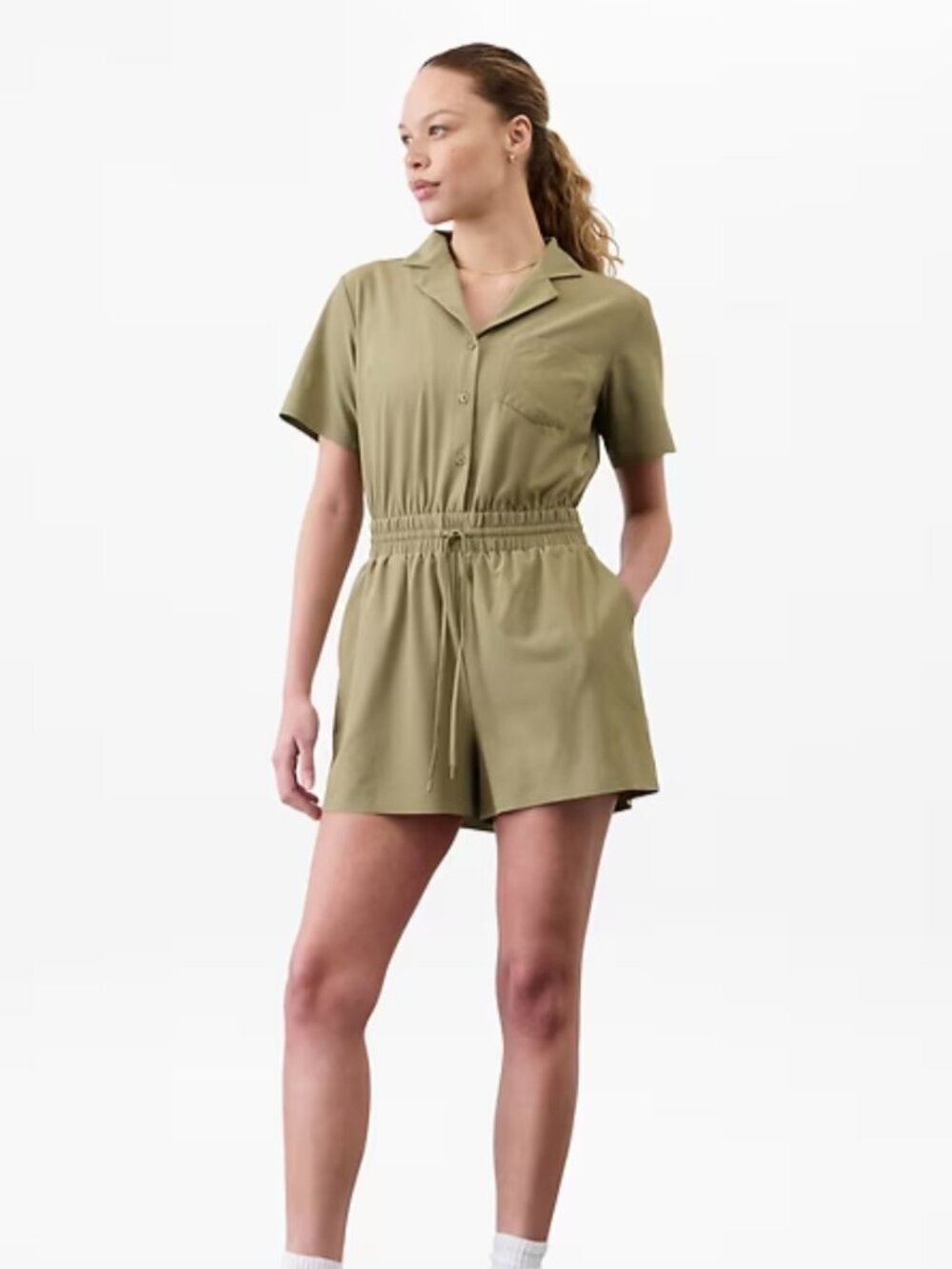 Athleta Beige Avenue Short-Sleeve Romper Size Small